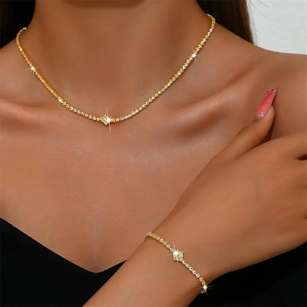 Bridal Jewelry Set Women Crystal Necklace Earrings Bracelet Formal Occasions